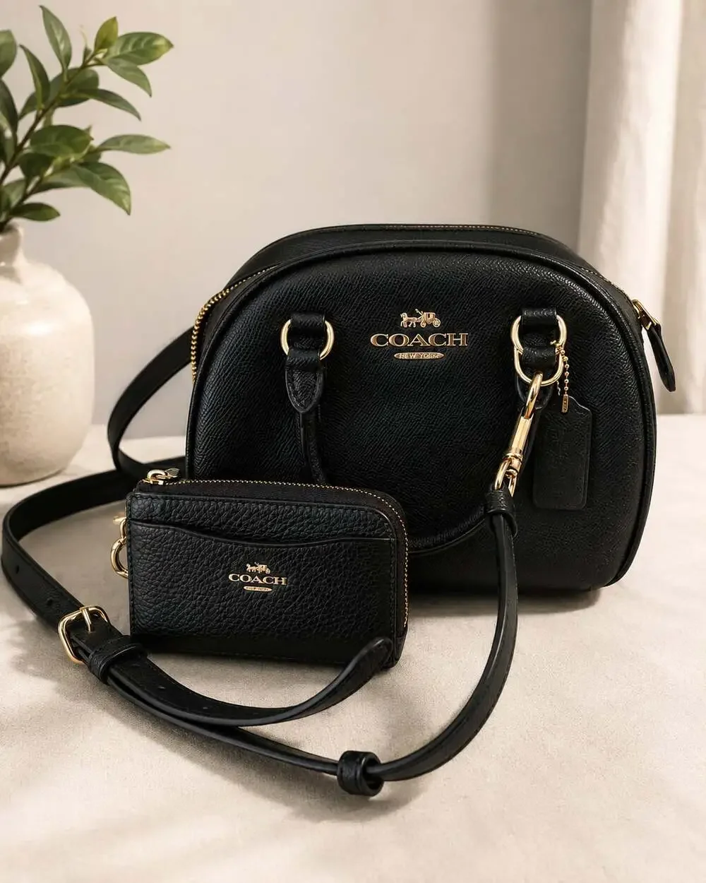 Coach Sydney Satchel 2-Way Crossbody Bag in Black CA202 with Pouch